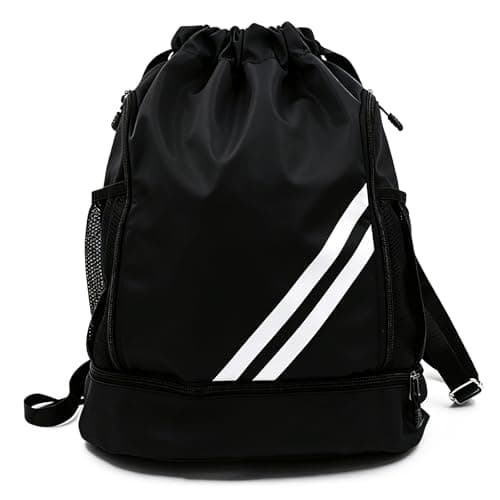Drawstring Gym Bag With Shoe Compartment, Water Resistant Sports Backpack, Swim BagWith Wet Pocket For Gym School Football