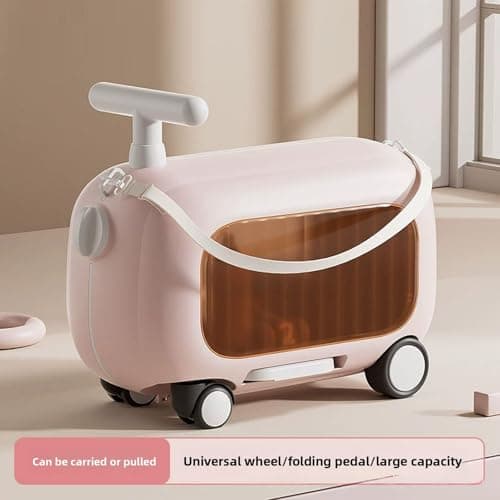 ZJchao Kids Ride On Luggage, 90° Sturdy PP ABS Folding Pedals Large Capacity Multi Functional Rideable Suitcase for Toddlers Travel (Pink) — view 3