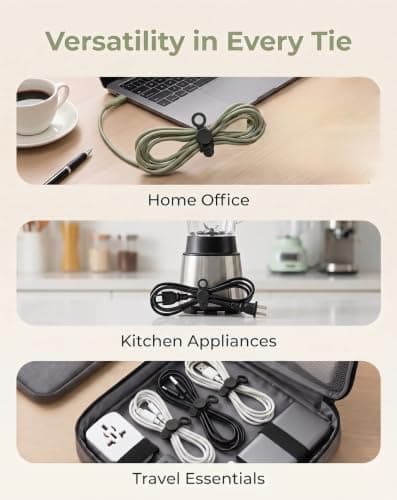 12 Pack Cable Ties Silicone Reusable Cable Straps for Desk Management Black — view 3