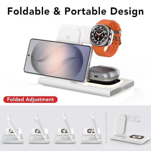 3 in 1 Wireless Charging Station for Samsung,Foldable & Nightlight Travel Wireless Charger for Galaxy S26 Ultra/S25/S24/S23/S22/Note20 Z Fold Flip7,Galaxy Watch 8/7/6/5/4/3 Active 2/1,Galaxy Buds 4 — view 4