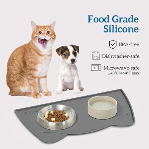 OHMO Silicone Cat Food Mat for Food&Water Bowls, 46x25cm, Dark Grey — view 3