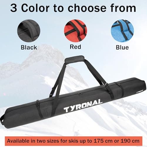 TYRONAL Ski Bag for Air Travel,Single Ski Carry Bag with Fully Padded Protection,Water-Resistant and Durable Fits Up from 175cm to 190cm Skis. (BLK, 175CM) — view 6