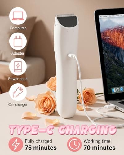 Maraiss 2 in 1 Electric Lady Shaver, Bikini Trimmer Women with Smart LED Display & Light, IPX6 Waterproof Wet & Dry Ladies Shavers for Legs Underarms Face, Cordless USB-C Razor with Travel Lock — view 6