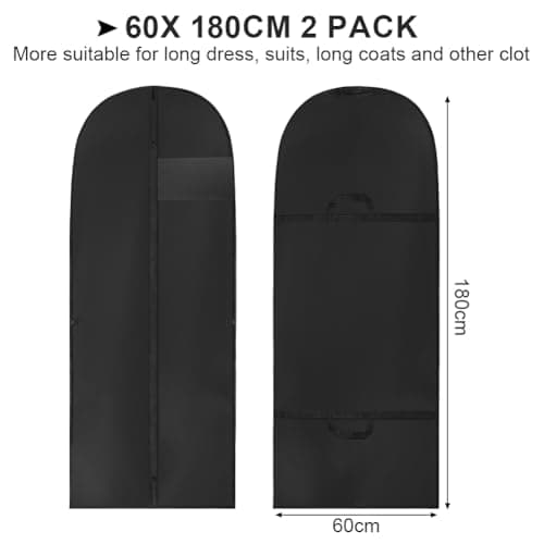 Vicloon Garment Bags, 2PCS Clothes Cover Bags Set Waterproof Dustproof With Zipper Handles, Long Garment Bag Dress Covers Breathable Suit Protector for Clothes/Shirts/Gowns/Dresses 60 * 180cm — view 2