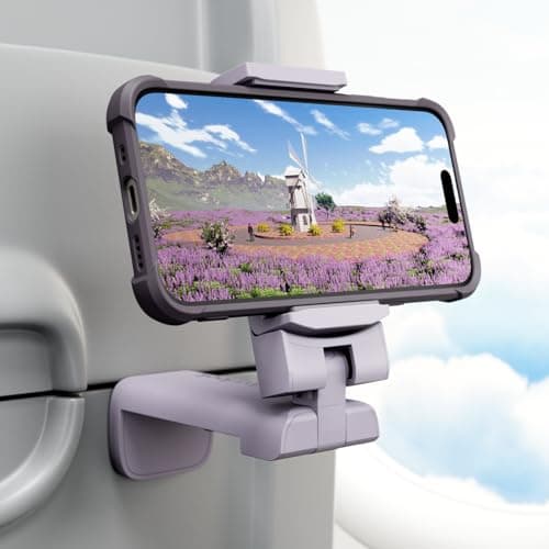 Airplane Phone Holder - Klearlook 4 in 1 Adjustable Phone Stand for Travel,360 Rotation Handsfree Viewing Flight Phone Holder,Foldable Travel Essential,Accessory for Plane/Traveling/Home/Office-Purple
