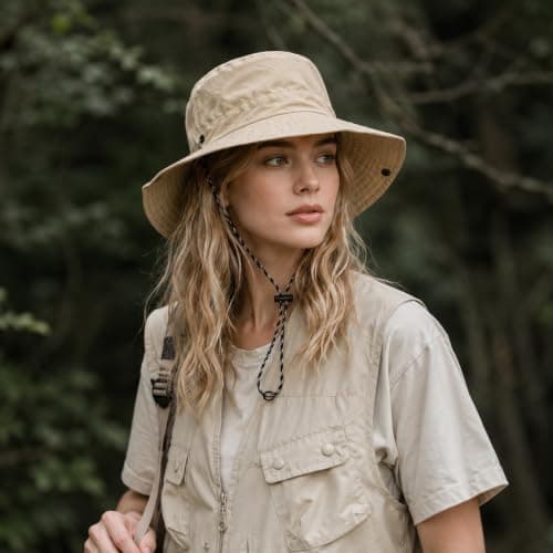 RubyTint Waterproof Bucket Hat Women & Men, Khaki Foldable Wide Brim Sun Hat with Adjustable Drawstring, Lightweight Quick-Dry UV Protection for Travel, Beach, Hiking, Fishing & Camping (Khaki) — view 2