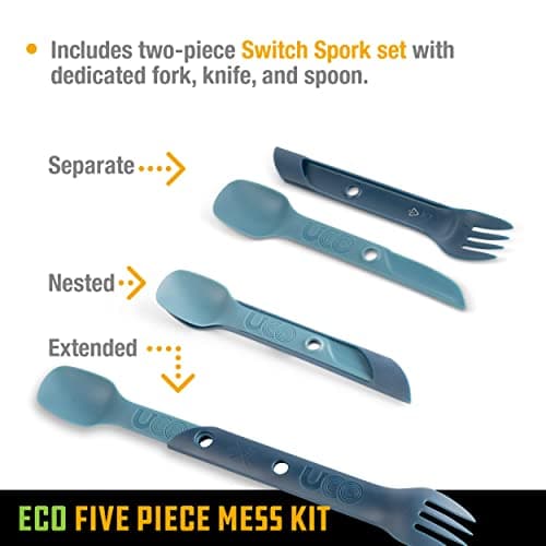 UCO ECO 5-Piece Camping Mess Kit with Bowl, Plate, Switch Spork Utensil Set - Ocean Blue — view 5