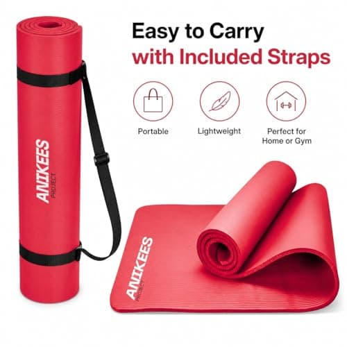ANIKEES Extra Thick Yoga Mat, 183 x 60 cm, Multi-Purpose, NBR Foam Exercise mat, For Yoga, Pilates stre,tching, resistance work outs (Red) — view 6