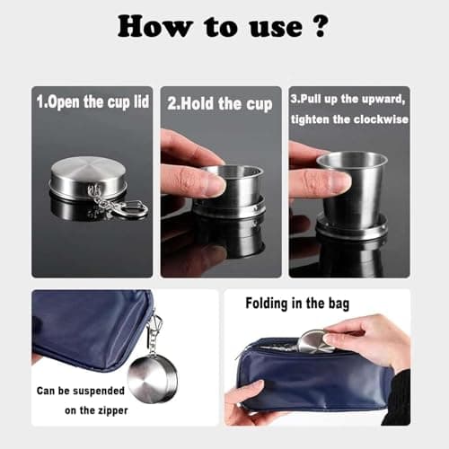 2 Pcs Retractable Folding Mug, Stainless Steel Folding Mug, Portable Coffee Mug, 250ML Reusable Collapsible Tumbler, Collapsible Mug with Key Ring for Travel, Hiking, Camping, Picks — view 4