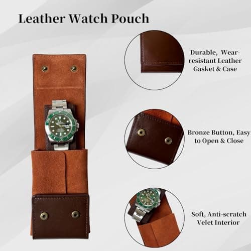 IcySanGrape Leather Watch Case, Watch Travel Pouch, Single Watch Box for men and women, Luxury Watch Organizer, Watch Storage (Brown) — view 3