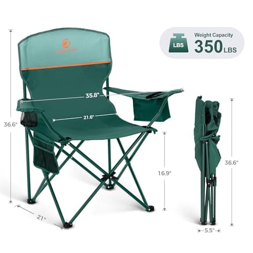 LET'S CAMP Set of 2 Folding Camping Chairs for Adults Supports 120kg Green — view 3