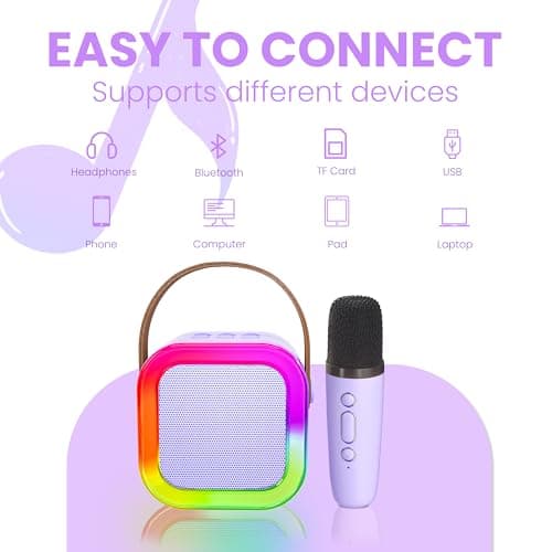 Ankuka Mini Karaoke Machine for Kids Gifts Adults (Cute Little & Portable) Bluetooth Speaker with Wireless Microphone (Sound Loud) Birthday Gifts Presents for Girls 3-12 Years Old Toddler Toys(Purple) — view 6