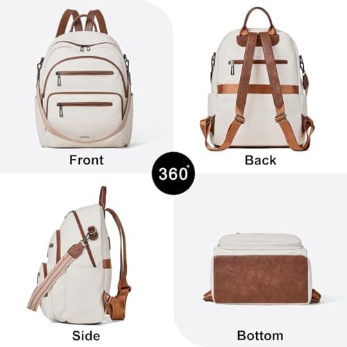 LATMAP 32L Vegan Leather backpack Women 14.5"x8.5"x16",Laptop Backpack for Women College Daypack Work Handbag Travel fits 14" Laptop Business,Beige — view 5