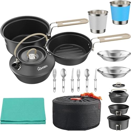 HOMGEN Non-Stick Anodized Aluminum Camping Cooking Set for 2-3 People