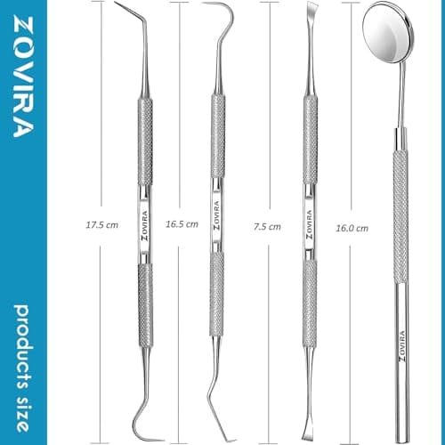 ZOVIRA Plaque Remover for Teeth 4pc Tooth Cleaning Kit with Tartar and Calculus Removal Dental Care Set Stainless Steel Dentist Tools for Personal and Home Use — view 3