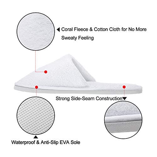 Echoapple 5 Pairs of Hotel Slippers, Non-Disposable Deluxe Closed Toe Spa Slippers, Washable and Foldable Winter Slippers for Spa, Party Guest and Travel (White, 6/7.5 UK) — view 4