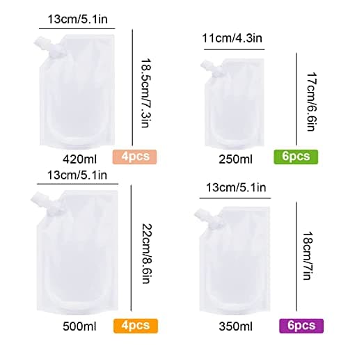 TSHAOUN 20 Pack Drink Pouches for Festivals,Reusable Plastic Hip Flask， Concealable Drink Pouches for Travel Camping Picnic Party 250ml, 350ml,420ml, 500ml — view 2