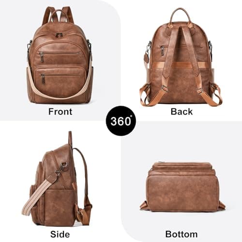 LATMAP 32L Vegan Leather backpack Women 14.5"x8.5"x16",Laptop Backpack for Women College Daypack Work Handbag Travel fits 14" Laptop Business,Brown — view 4