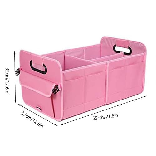 BriMall Car Boot Organiser – Foldable Car Boot Storage, Durable Multi-Compartment Trunk Storage Solution, Space-Saving Travel & Vehicle Organizer (60 x 31 x 31 cm, Pink) — view 2