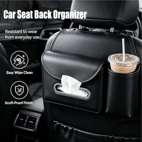Back Seat Organizer with Tissue Box Cup Holder Auto Headrest Storage — view 4