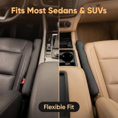 SINJAETRQ Car Seat Gap Filler, Car Seat Crevice Filler & Drop Stop, 2 Pack PU Leather Auto Organizer Insert, Flexible Universal Side Pocket Blocker for Centre Console & Door, Black (18.9" x 2.36" / 4 — view 5
