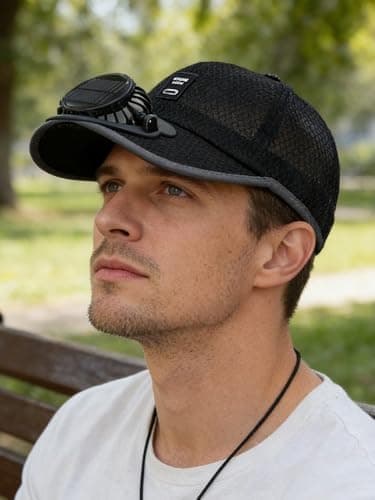 Solar Rechargeable Baseball Cap Built in USB 3 Speed Fan Solar Powered Breathable Lightweight Headwear for Outdoor Hiking Camping Travel Summer Use (Light Gray) — view 6