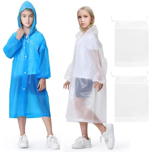 2Pcs Kids Transparent Rain Coat,Children Waterproof Rain Cape Ages 5-12