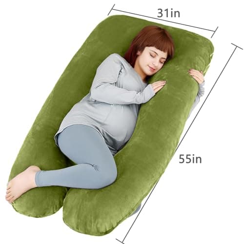 TaiBest U Shaped Full Body Pregnancy Pillow with Removable Cover for Maternity Women,Pregnancy Pillows for Sleeping,Support for Back, Legs, Belly,55 Inch Pregnancy Pillow for Women (Cotton, Green) — view 2