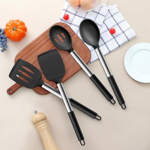 Homikit Black Kitchen Utensil Set, 4Pcs Silicone Turners Spoons for Cooking — view 4