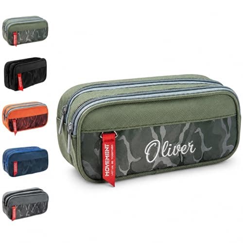 Pencil Case for Personalised Embroidered Name, Pencil Pouch, Camo Green Bag