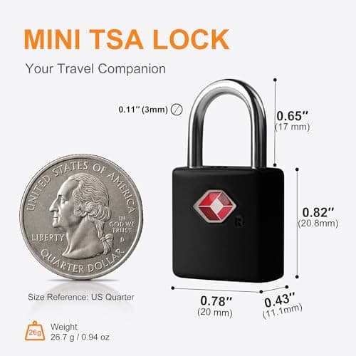 UP Security TSA Locks for Luggage with Keys, Travel Luggage Locks TSA Approved 4 Pack, Small Padlock with Key, Keyed Alike Mini Padlock for Suitcase, Backpack, Bag (Black) — view 4