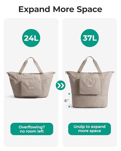 BAGSMART Foldable Travel Duffle Bag, 24L-37L Holdall for Weekend Overnight — view 5