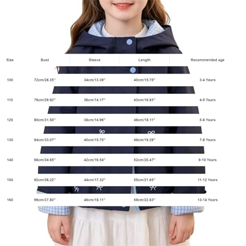Waterproof Jacket Girls Bow Print Lightweight Jackets with Hood 2026 Windbreaker Rain Coat with Pockets Casual Long Sleeve Full Zip Raincoat Breathable Hiking Walking Coat (Navy, 4-5 Years) — view 6