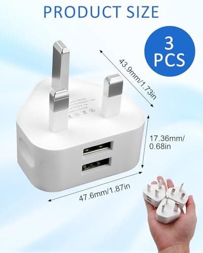 3 Pack Dual Port USB Plug UK Charger 5V/2.1A Compact Mains Fast — view 2