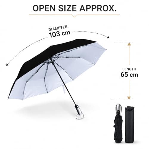 MAR Windproof Travel Umbrella, Compact Automatic Folding, Black — view 4