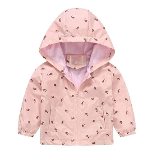 Baby Infant Cute Bow Rain Jackets Thin Lightweight Zip up Hooded Coats Kids Girls Casual Comfy Long Sleeve Outwear with Pockets Windproof Raincoat (Pink, 12-18 Months)