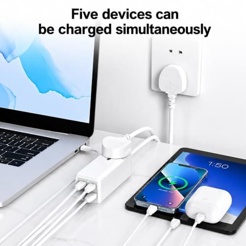 65W GaN Travel Power Strip with USB C, 2M Travel Extension Lead with USB Slots, Small Extension Lead & Power Extension, Surge Protector Plug for Home Office, Travel Essentials — view 3