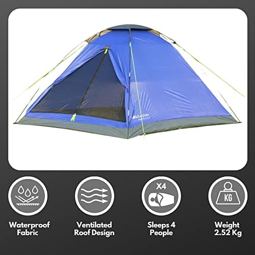 Eurohike Toco 4 Dome Tent for 4 People with Sewn in Groundsheet, 4 Man, Easy to Pitch, Lightweight, Compact, Ideal for Festivals, Weekend Trips, Wild Camping, Hiking, Backpacking, 2000mm HH, Blue — view 2