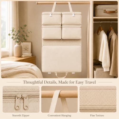 Hanging 7-in-1 Toiletry Organizer Instant Suitcase Wardrobe Beige Storage — view 3