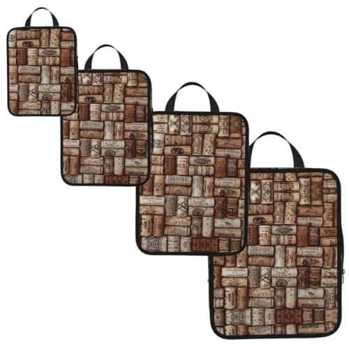 Wine Cork Print Compression Packing Cubes 4-Piece Set With Multi- Compartment Travel Bag, Waterproof Suitcase Organiser Bags — view 2