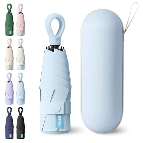 WoRuyKot Mini Sun Travel Umbrella Ring handle Coating Layer Fabric Blocking/anti Compact Folding Purse Umbrella/Lightweight Small (Blue)