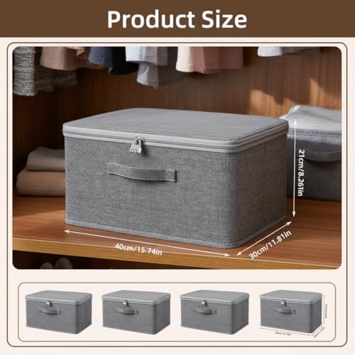 Doukesh Storage Box with Lock, Storage Boxes With Lids Fabric,Combination Lock Box, Fabric Closet Organizer for Clothes, Jeans, T-shirts, Quilts, Sweater (40x30x21cm) — view 2