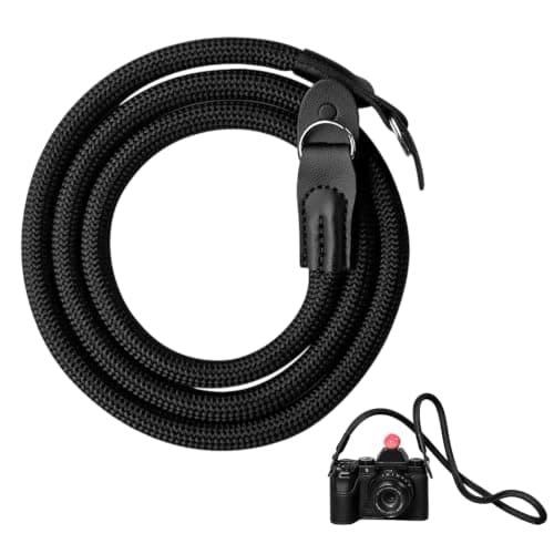 Camera Strap Nylon Rope Camera Neck Strap Compatible with DSLR, Mirrorless and Compact Cameras, 100cm Camera Neck Shoulder Strap with Leather Ends, Anti-Slip Camera Straps for Photography Travel Black