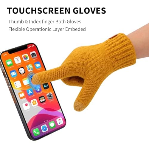 Risipu Winter Gloves for Women Men Ladies Thermal Touch Screen Gloves with Fleece Lining Soft Warm Knit Glove for Running Ski (Yellow) — view 2