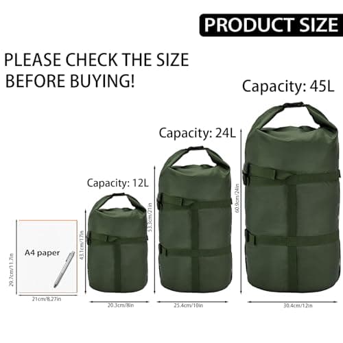 MOOCY Compression Sack 12L/24L/45L Sleeping Bag Storage Sack Sleeping Bags Storage Bag Organizer - Ideal for Sleeping Bags, Clothing, Camping, Hiking, Backpacking, Green, 45L — view 2