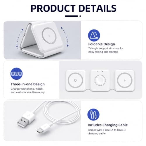 3 in 1 Wireless Charging Station for A-pple Magnetic Foldable Travel — view 4