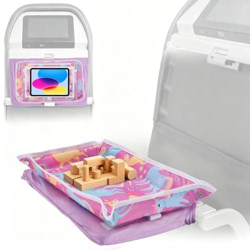 Bpyhebe Airplane Tray Cover Kids, Car Seat Tray with Transparent Tablet Pocket for Kids Travel, Toddler Airplane Travel Essentials(Unicorns)