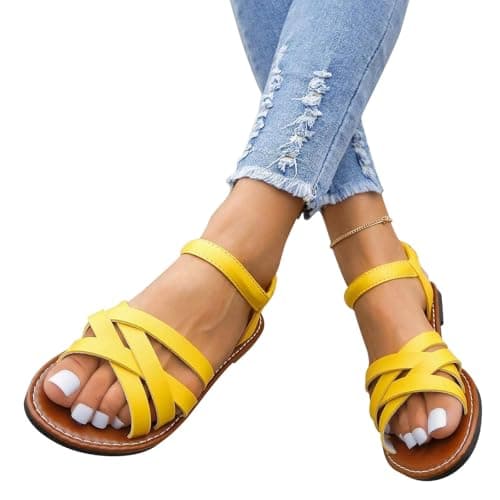 Ladies Sandals Womens Flat Sandals Cross Strappy Open Toe Sandal Elastic Strap Hiking Sandal Casual Travel Breathable Flip Flop Womens Wide Fit Slippers Ladies Summer Beach Shoes — view 2