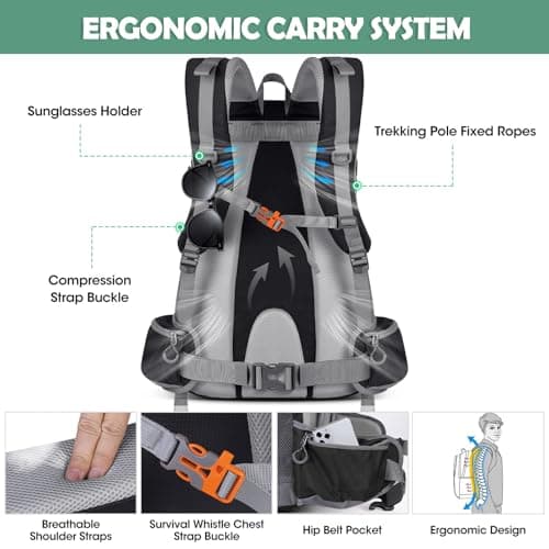 NUBILY Hiking Backpack 50L Waterproof Camping Backpack with Large Shoes Compartment and Wet Pocket Rucksack for Men Women Camping Backpack Lightweight Travel Backpack for Outdoor Sports — view 4