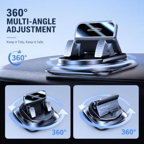 Woeetuop Car Phone Holder for Car, 360° Dashboard Phone Mount with Auto Lock, Anti-Slip Adhesive Base & Mirror Panel, Rotatable Mobile Phone Holder for Navigation, Most Smartphones — view 6